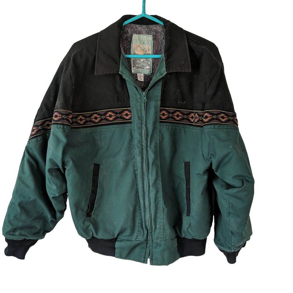 Canyon Guide Outfitters Aztec Blanket Lined Bomber Jacket Men Large USA Vintage